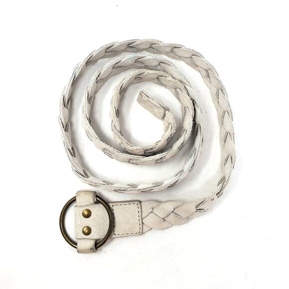 Frank & Eileen The Celtic Buckle Braided Belt Lamb White Suede Leather Size M/L